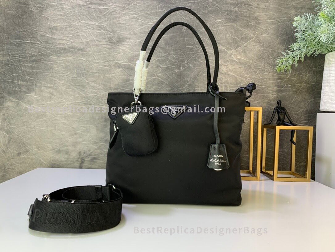Prada Re-Edition 1992 Black Fabric Multifunction Handbag SHW 320